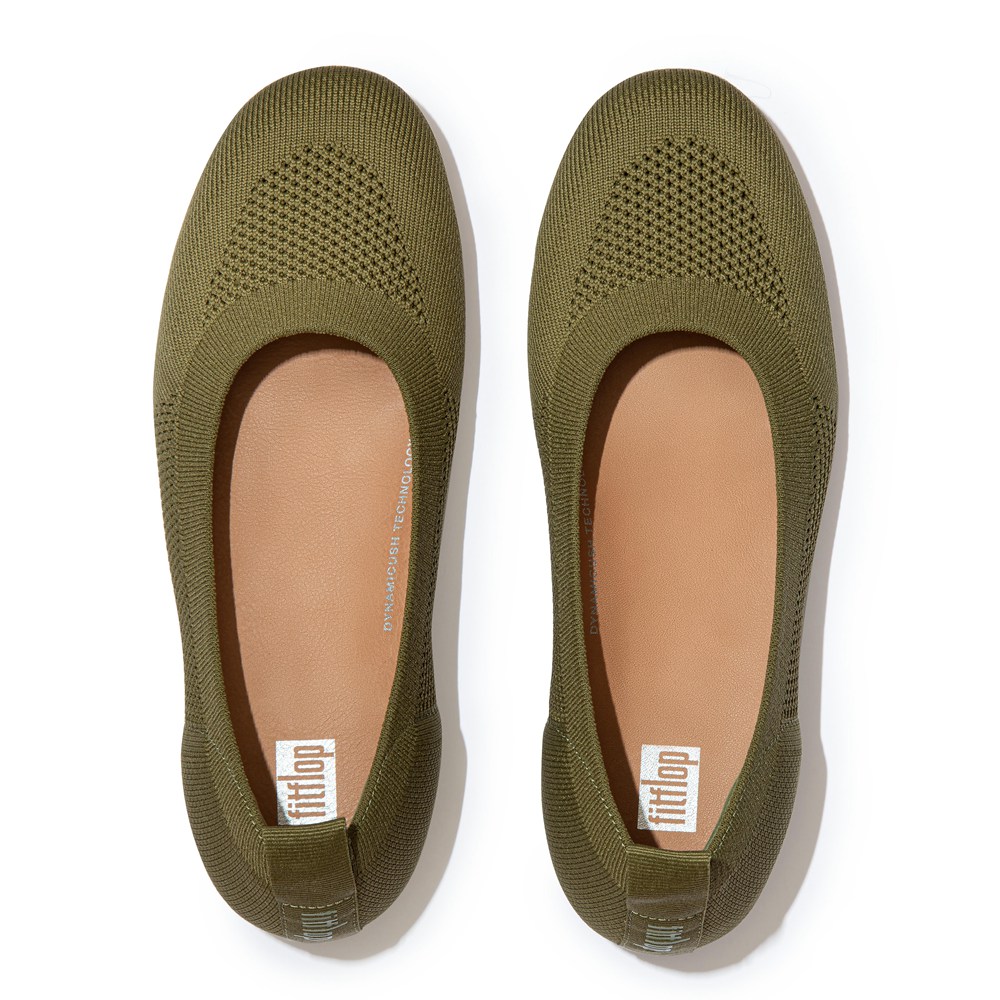 Fitflop Womens Ballet Flats Olive Green - Allegro Airyknit - 96KVMFUQZ